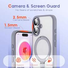 1个灰色透明磨砂隐形指环支架手机壳，兼容 17 Pro/17 Pro Max/Apple Air/17/16/15/14/13/12/11 Pro Plus Max以及三星Galaxy S25 Ultra/S25 Plus/S25/S24 Ultra/S24 Plus/S24，支持无线充电，附赠镜头保护膜。 - 淺灰色 - 查看 7