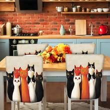 2/4/6/8pcs 2D Flat Backrest Chair Covers, Colorful Cat Pattern Simple Print Seat Covers, Suitable For Restaurants And Home Decor, Weddings And Anniversaries, Bars, Parties, Home Decor, Party Decor, Washable Chair Covers, Chair Protectors, Seat Covers - Multicolor - View 1