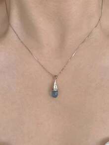 1pc Teardrop Cat Eye Stone Necklace For Women, Minimalist Elegant Design Delicate Choker Necklace - Multicolor - View 5