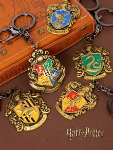 Harry Potter 1个复古霍格沃茨魔法世界四大学院钥匙扣，复古哈利波特格兰芬多、斯莱特林、赫奇帕奇、拉文克劳学院钥匙圈，适用于包包、手机壳装饰，粉丝配件钥匙扣，返校礼物 - 彩色 - 查看 1