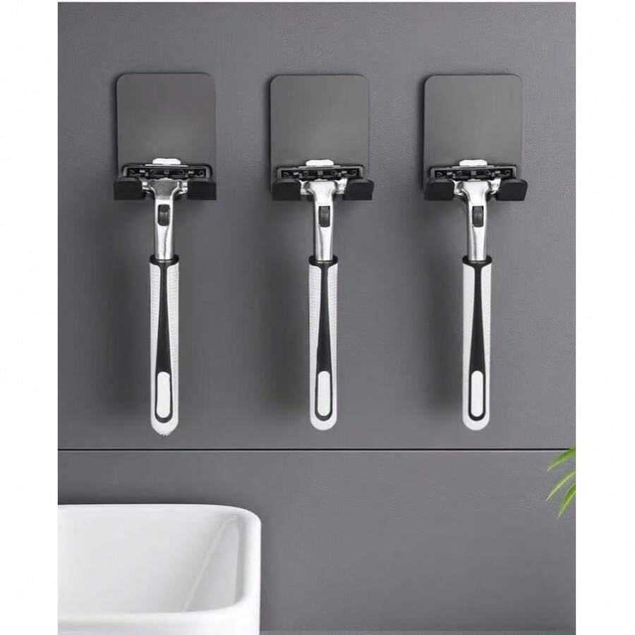 No Drill Shaver Holder, Wall Mounted Plug Hook, Wall Mounted Garment Bag Hook, Multi-Function Wall Mounted Shaver Rack: Multifunctional Solution! Plastic Shaver Wall Mount Hooks, No Drill Shaver Holder And Phone/Bag Organizer Rack. - Black - View 1