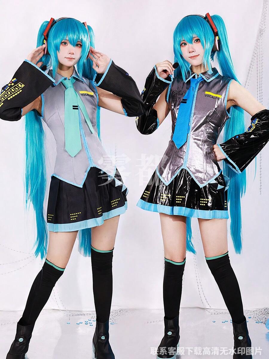 Virtual Idol Cosplay Costume Official Costume Patent Leather Cosplay Women's Anime Girl JK Costume Full Set - CY灰銀漆皮全套 - 查看 1