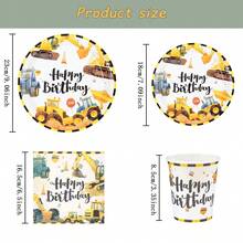 7/9 Inch Excavator Happy Birthday Disposable Party Plates, Includes Disposable Paper Plates, Cups, Napkins, Suitable For Wedding, Engagement, Birthday Party Tableware - Multicolor - View 2