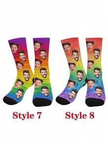 1 Pair Custom Face Rainbow Socks, Personalized Photo Gift - Style-1 - View 6
