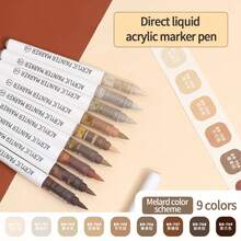 Ensemble de 9 couleurs de stylos marqueurs à pointe souple en acrylique Languo, 198 couleurs pour livre de peinture graffiti DIY étudiant, couleurs résistantes à la décoloration, marqueurs de couleurs empilables, série noir brillant et tons de peau pour peindre des figures, pinceaux acryliques souples imperméables, DIY chaussures et chemises