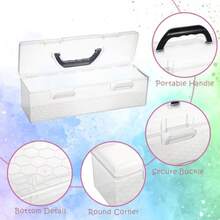 Caja grande de almacenamiento de pintura de plástico transparente con tapa de asa organizador de plástico para almacenamiento de pintura de manualidades 14 x 4.3 x 4.7 pulgadas - Claro - Ver 5
