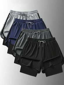 Men's Casual Sports Training Gym Shorts, With Floral Drawstring For Adjustable Fit, Made Of 100% Polyester, Suitable For Indoor And Outdoor Wear, Great Gift For Your Loved One - Black - View 3