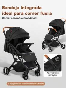 Cochecito de Bebé Unidireccional, Plegable y Portátil, con Asiento Ajustable, Gran Canasta de Almacenamiento y Diseño de Absorción de Impactos, Equipado con Toldo, Portabotellas y Bandeja para Alimentos, Imprescindible para Salidas Familiares con Recién Nacidos y Niños Pequeños