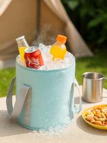 1pc Portable Outdoor Folding Ice Bucket, Reusable Collapsible Drink Holder, Light Blue, Suitable For Camping, Picnic, BBQ And Travel, Multi-Size