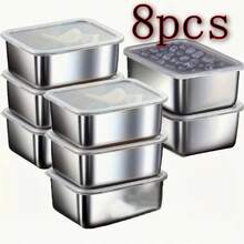(5/6/8-Piece Set) 304 Stainless Steel Storage Containers For Outdoor Picnics(5.31 Inches * 4.13 Inches), With Square Lids, Airtight And Stackable, Reusable, Refrigerator And Kitchen Supplies, Perfect For Family Parties, Outdoor Gatherings, Birthday Gifts, Holiday Gifts - Bạc - Xem 13