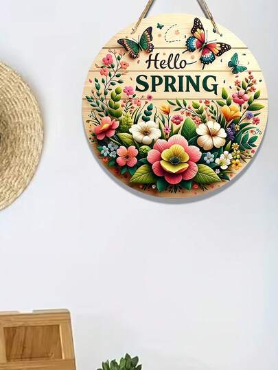 1pc "Celebrate With Friends" Easter Decoration, Fun Decor, Front Door Sign, Round Wreath Sign, Wooden Plaque (25/30cm), Wall Decor, Home Decor, Room Decor, Roof Garden, Porch, Living Room, Farmhouse
