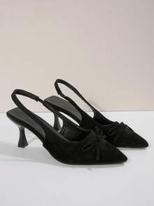 黑色优雅蝴蝶结后跟带高跟鞋，女士优雅时尚细高跟尖头鞋，春秋季通勤新款 - 黑色 - 查看 12