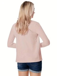 Ladies' Elegant Solid Color Blazer - Four-Season Versatile Blazer, Machine Washable, For Casual & Professional Wear, Opaque Fabric, Classic Office Jacket, Wrinkle-Resistant, Lightweight Staple Piece - 杏色 - 查看 2