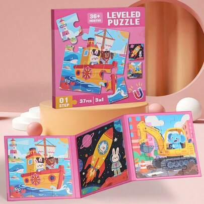 3-In-1 Children's Graded Magnetic Puzzle Books - Includes Animal, Fairy Tale And Ocean Themes, Difficulty Graded Design, Suitable For Early Learning And Cognitive Development, Montessori Style Toys And Toddler Gifts