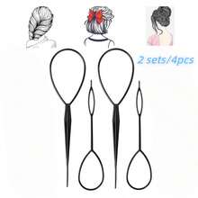 4件套黑色编发工具套装，美发造型配件，适用于马尾辫、发髻、编发、卷发等发型，适合女孩、新娘，美发造型套装 - 彩色 - 查看 7