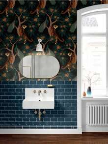 Vinyl Tiger- und Pfau-Tapete, abziehbar und klebend, wasserfest, abnehmbar, klassisches Tiermuster, selbstklebende Wanddekoration, gerade Streifen, Wandbild für Zuhause - 45 cm x 200 cm / 300 cm - Verschiedenfarbig - Übersicht 6