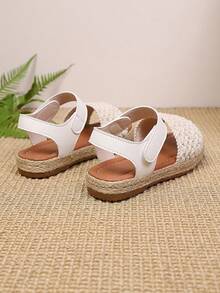 1 Pair Woven Wide Strap Sandals For Girls, Thick Sole, Minimalist Fashion, Beach/Holiday Wear, Suitable For Children - Apricot - View 5