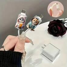 2/4/8个装卡通猫咪造型充电线保护套，可爱时尚，保护充电线免受咬合，亚克力材质，保护充电器接头、耳机线、手机线免受损坏，延长数据线寿命，兼容Type-C/苹果20W快充线，适用于苹果17/16/15系列等机型