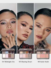 GIRLCULT Bảng trang điểm đa năng 13g/0.46oz, thiết kế màu sắc nghệ thuật, chất phấn lì và lấp lánh, bột mịn, dùng cho mắt, má hồng, highlight, bộ trang điểm di động, phối màu sáng tạo. - 05 Trái Tim Rực Lửa - Xem 9