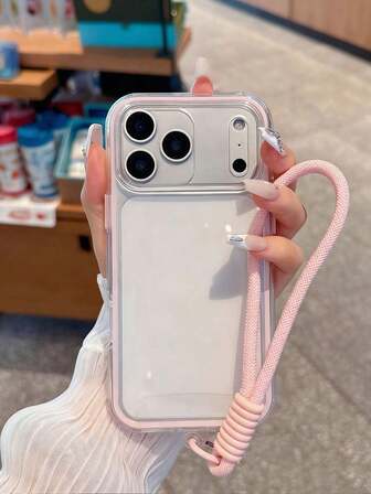 Shock-Absorbing Shrinkable Clear Solid Color Bumper Frame Combination Dopamine Tracking + Wrist Strap Compatible With IPhone 17/ 17 Pro Max/ 16 Pro Max/ 15 Pro/ 14/ 13/12/11, Suitable As A Valentine's Day Gift For Family, Friends, Sisters Or Girlfriends.