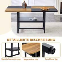 Rectangular Dining Table In Industrial Design, 160x90x76 Cm, For 4-6 People, Brown/Black, With Multifunctional Storage Shelf, For Living Room, Kitchen & Dining Area. - 黑色 - 查看 6