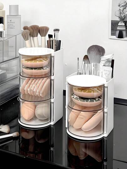 360° ที่จัดระเบียบแปรงแต่งหน้าแบบหมุนได้ - กันฝุ่นและกันน้ำ พร้อมฝาปิดใส ขัดเงาเพื่อให้เข้าถึงง่าย โซลูชั่นจัดเก็บเครื่องสำอางที่สมบูรณ์แบบ