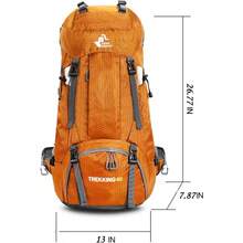 Mochila impermeable de 60L para senderismo y camping con cubierta de lluvia, mochila grande para deportes al aire libre, viajes y escalada - Dorado - Ver 2