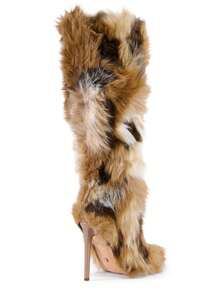 Women'S Faux Fur Knee High Boots Pointed Toe Thin Heel Parties Dress Warm Winter Boots For Christmas - Brown - View 11