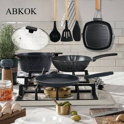 ABKOK 1 parçalı/7 parçalı Alüminyum Tencere Seti, Kızartma Tavası, Çorba Tenceresi, Krep Tavası, Silikon Gereçler, Bekleme Süresini Azaltır, Eşit Isıtma, Çok Amaçlı Mutfak Seti, Gazlı Ocaklar İçin Uygundur, Tek Tek Tencereler Ayrı Ayrı Satılabilir