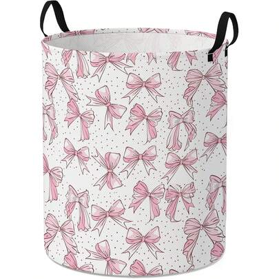 1pc Pink Bedroom Laundry Basket, Dirty Clothes Basket With Handle, Canvas Storage Bag, Can Be Used To Store Blankets, Towels And Toys
