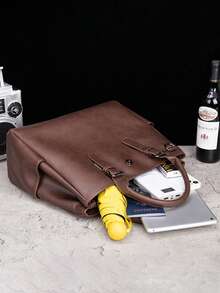 Vintage Men's Briefcase, Casual Messenger Bag, Cowhide Leather Crossbody Bag, Horizontal Shoulder Bag, Korean Fashion - Multicolor - View 10