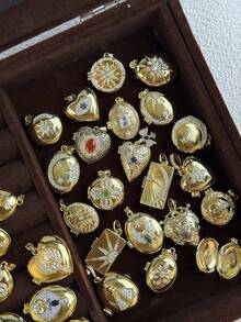 金色光泽水晶钻石复古浪漫金色不规则形状照片吊坠项链；不规则天使之眼皇冠吊坠；优雅叠戴首饰，女士照片吊坠项链（无包装盒） - 彩色 - 查看 9