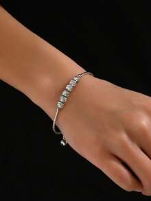 1pc Fashionable Versatile Simple Commuter Golden & Silver Color Adjustable Bangle Bracelet For Women - Yellow Gold - View 10