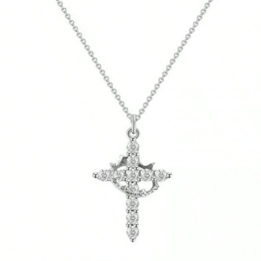 Collar con Colgante de Cruz Chapado en Plata