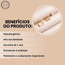 Brinco Trio Feminino Quadrado Dourado - Dourado - Visão 3