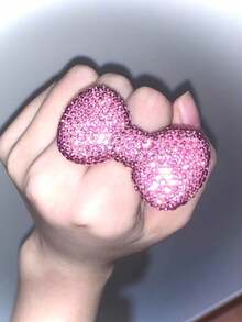 1 pieza Conjunto de anillo abierto con lazo rosa de estilo exagerado de gato dulce Y2K con circonita sintética brillante como regalo para novias, fiestas, celebraciones y días festivos - Multicolor - Ver 2