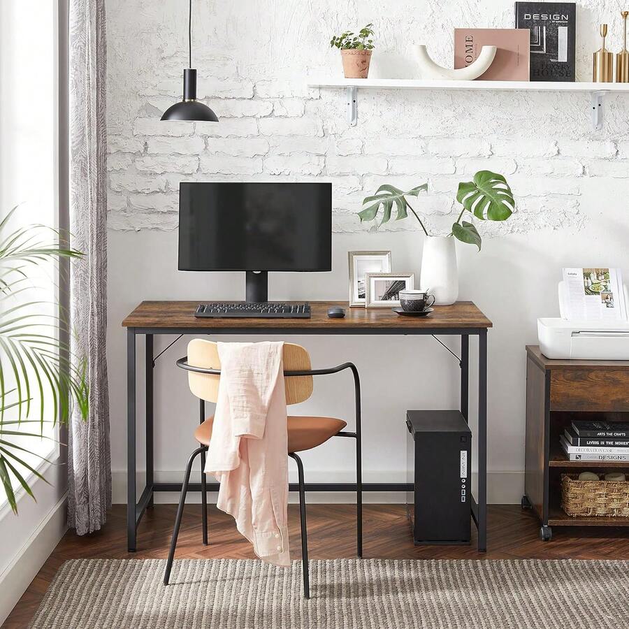 VASAGLE Escritorio, Mesa Oficina y Estación Trabajo, 60 x 120 x 76, Estilo Moderno, Estructura Metal, Marrón Rústico y Negro MLWD039B01 - Blanco Arce + Blanco Nube. - Ver 1