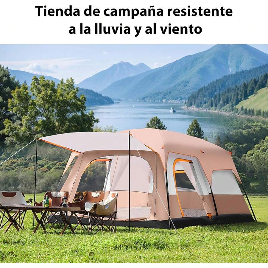 Habitdesign Casa De Campaña 3-6 Personas y Toldo De Puerta Campismo y Tienda De Campaña Impermeable Camping Casa De Campaña 4 Estaciones Glamping Tent Carpas Plegable-Fácil De Montar 330x220x185CM - Marrón Claro - Ver 1