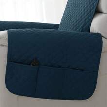 1pc Quilted Recliner Chair Cover, Solid Color Armchair Slipcover, Non-Slip Universal Sofa Cover Anti-Cat Scratch - Teal Blue - View 4