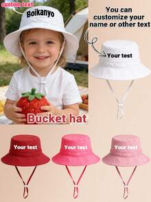 1pc Kids' Solid Color Bucket Hat With Drawstring, Multiple Colors Available, Customizable Text, Fashionable And Lightweight For Sun Protection, Suitable For Boys And Girls Outdoor Activities, Spring/Summer - Multicolor - View 2