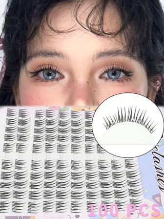 100 piezas de pestañas individuales en racimo natural y realista de estilo de dibujos animados con rizo C, extremadamente suaves, de 3-12mm