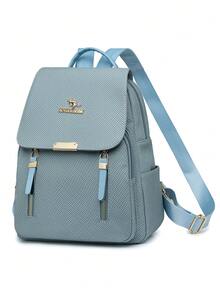 Light Blue Fresh Backpack | Double Zipper Front Pocket Interprets The School Commuting Aesthetics With A Flip Top And Gold Logo The Front Pocket With Double Z Allows Quick Access To Small Items Such As Mobile Phones, Cards, Stationery, Etc. - Blue - View 5