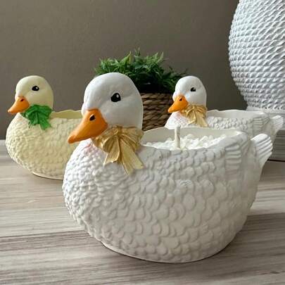 1个DIY粘土模具鸭子造型收纳盒，水泥、石膏、树脂、蝴蝶结、鸭子蜡烛杯、首饰收纳盒、硅胶模具