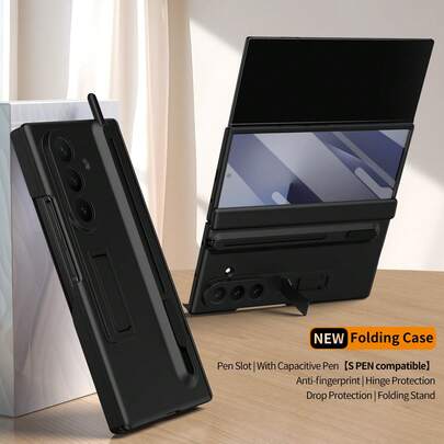 Galaxy Z 全包三折式保护壳 | 内置可伸缩笔槽，附赠 S Pen 兼容手写笔 | 铰链式全包设计，防刮防震 | 可折叠支架，内置高清钢化玻璃屏幕保护膜 | 黑色/海军蓝/天蓝色/灰色 4 色可选