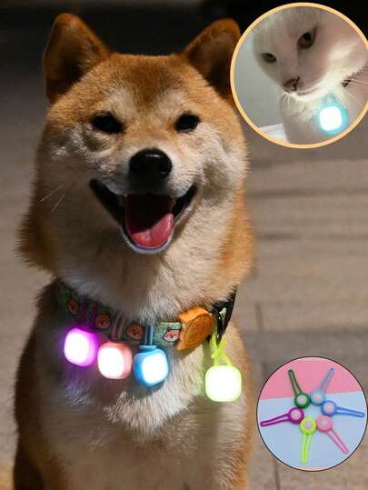 1个LED宠物手电筒吊坠项圈，狗狗户外散步灯，发光牵引绳配件，硅胶LED狗项圈吊牌灯，夜间安全装饰，含电池