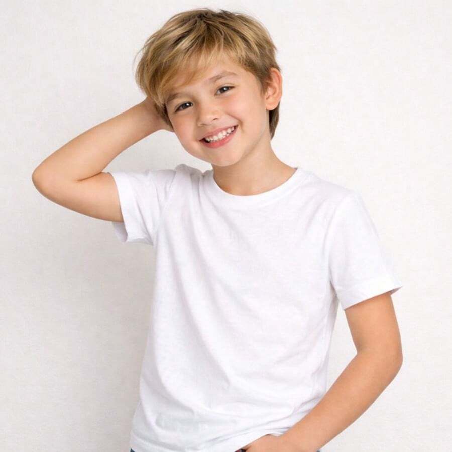 Basic Children's T-Shirt, 100% Cotton, Boys' Sizes 0 To 16. Lightweight And Cool For Everyday Wear, School, Outings, And Parties. - 白色 - 查看 1