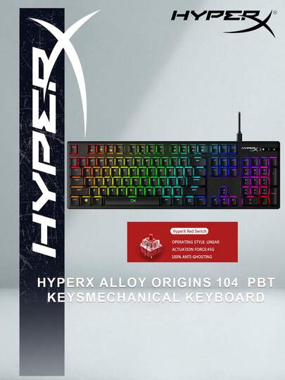  原装 HyperX Alloy Origins 104键机械键盘 红轴 RGB背光游戏键盘