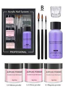 亚克力美甲套装，包含亚克力粉、亚克力液、指甲油亚克力粉、液体单体、美甲笔和亚克力美甲延长雕塑模具。 - 彩色 - 查看 2