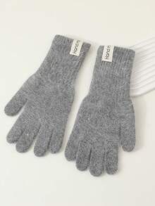 1 双女士保暖触屏露指手套，纯色针织加厚长袖口手套，适合秋冬季