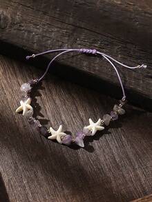 1pc Bohemian Beach Resort Style Starfish Natural Stone Braided Anklet, Suitable For Women Beach Vacation Casual Travel Wear - Starfish - View 6